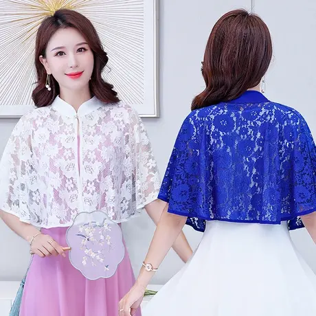 夏蕾丝衫披肩女2022短款蕾丝镂空开衫旗袍吊带裙斗篷外搭上衣无袖图片