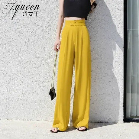 黄色阔腿裤女夏季新款雪纺直筒裤宽松显瘦休闲轻薄垂感拖地长裤子商品大图
