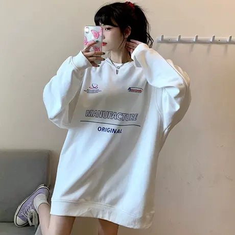 网红卫衣女春秋薄款长袖宽松韩版bf慵懒风ins超火无帽上衣外套潮图片