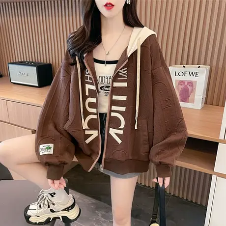 卫衣女2023新款春秋季韩版宽松早秋薄款撞色小个子高级感开衫外套商品大图