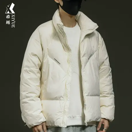 新国标90白鸭绒立领羽绒服冬季男士外套宽松大码蜂窝保暖面包棉服商品大图