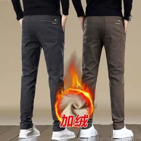 冬季2024年新款加绒加厚抗寒保暖休闲裤子秋冬款修身直筒商务西裤商品大图