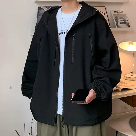 工装潮牌夹克男士宽松韩版秋冬季bf日系痞帅高街连帽百搭休闲外套商品大图