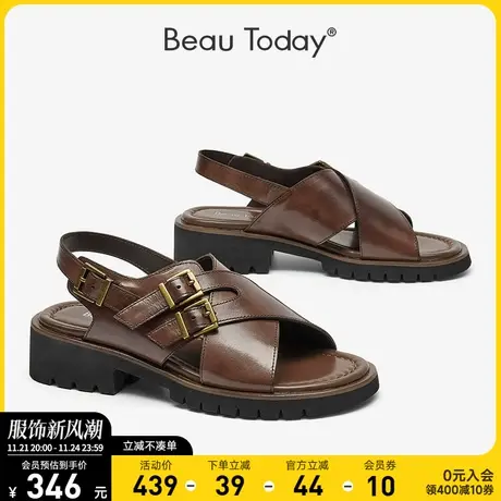 BeauToday罗马凉鞋2024新款春夏女平底交叉复古设计感小众凉鞋商品大图