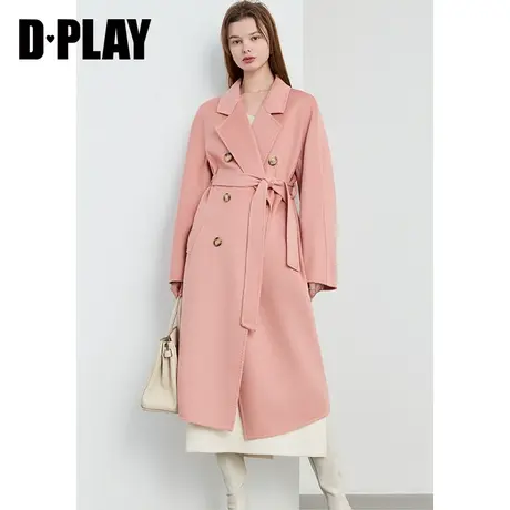 DPLAY冬季大衣粉色大衣外套呢子大衣中长款水波纹双面呢大衣商品大图