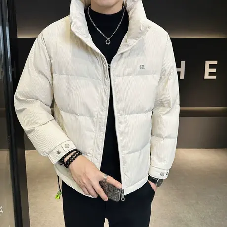 2023冬季新款立领男士压皱保暖羽绒服潮男加厚棉服小外套青年棉衣图片