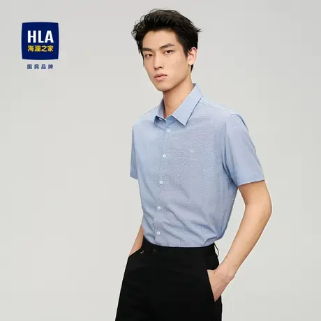 HLA/海澜之家满身线条短袖休闲衬衫2023热卖尖领透气衬衣男图片