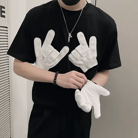 个性短袖T恤潮流设计感半袖上衣2023新款夏装男装重磅半截袖体恤商品大图