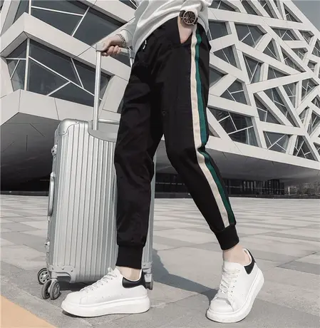 夏季男士休闲裤九分裤条纹快手裤子宽松修身潮牌潮流薄款运动卫裤商品大图