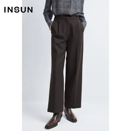 INSUN恩裳冬季羊毛混纺耐磨双色纱休闲直筒裤商品大图