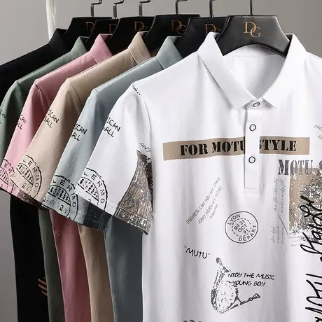 纯棉休闲男衬衫领polo衫青年潮学生夏季新款翻领短袖t恤男士汗衫商品大图