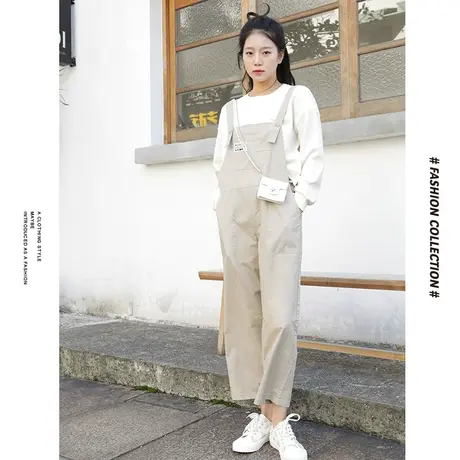 [商场同款]唐狮春季新款休闲裤女贴标棉质背带裤图片