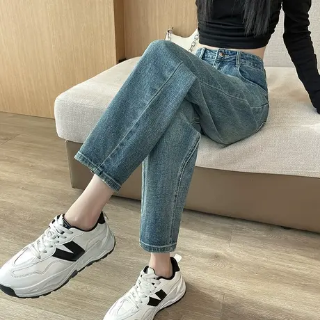 高腰窄版哈伦牛仔裤女2024年春秋新款宽松复古怀旧显瘦老爹萝卜裤商品大图