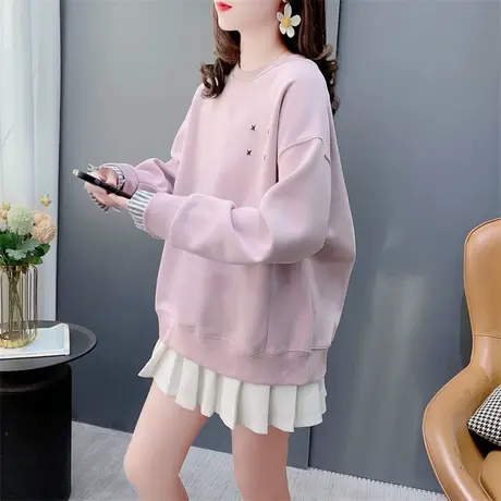 超火圆领假两件卫衣女春季2024年新款宽松小个子百搭拼接显瘦上衣商品大图