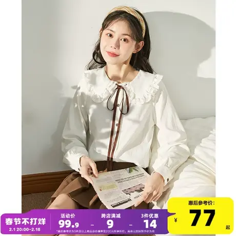 唐狮春新款长袖衬衫女法式独特别致上衣设计感小众宽松系带衬衣DY图片