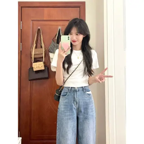 正肩短袖t恤女ins潮夏季2023新款内搭打底衫白色显瘦小个子上衣服商品大图