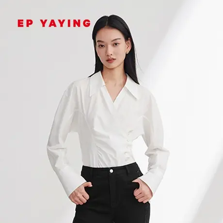 EP雅莹国风 气质新中式翻领收腰棉白衬衫 2024春装新款2116A图片