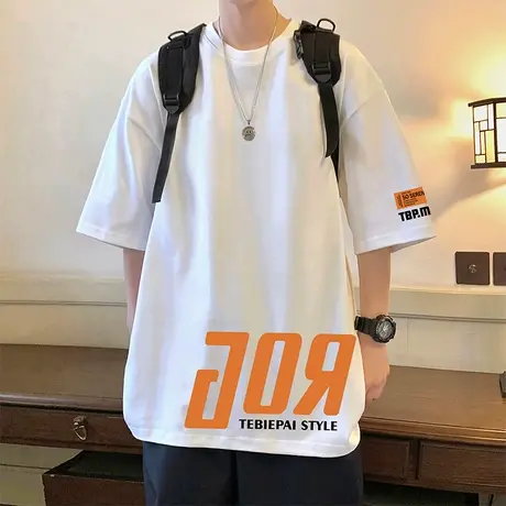 纯棉宽松夏季短袖T恤男2024新款美式衣服体恤ins潮流休闲半袖上衣商品大图