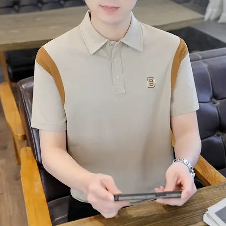 男士短袖Polo衫夏季纯棉商务休闲薄款翻领T恤高档百搭潮牌打底衫商品大图