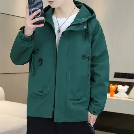 美式外套男春秋装2023新款男士秋季上衣修身百搭休闲连帽夹克男装商品大图