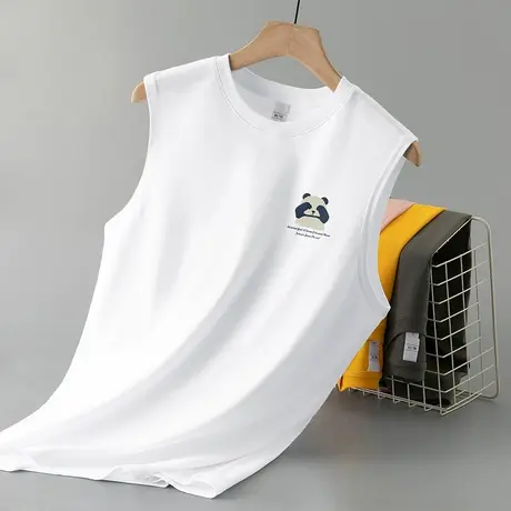 纯棉白色背心男士夏季外穿健身宽松小熊无袖t恤跨栏运动篮球坎肩商品大图