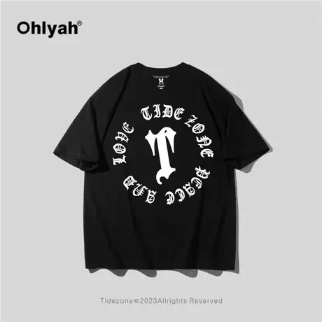 Ohlyah潮牌重磅250g简约字母T短袖宽松夏季纯棉T恤休闲男女同款商品大图