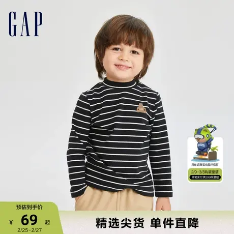 Gap男女幼童春秋LOGO款半高领弹力长袖T恤儿童装休闲上衣784989商品大图