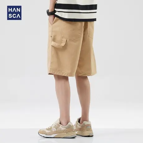 hansca日系工装短裤男夏季潮牌宽松百搭纯色直筒运动休闲五分裤子商品大图