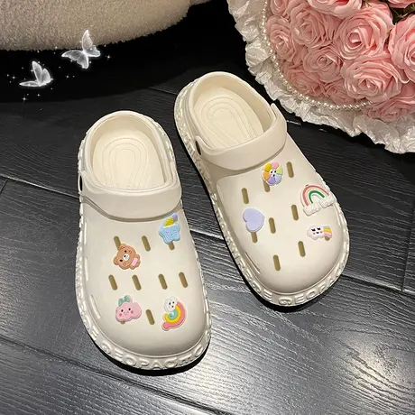 洞洞鞋女生夏天防滑耐磨护士包头半拖鞋厚底踩屎感卡通可爱凉拖女图片