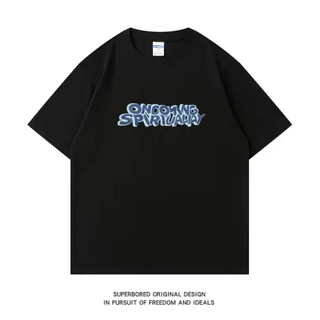 夏季美式复古简约潮流字母印花短袖T恤男宽松休闲半袖上衣体恤图片