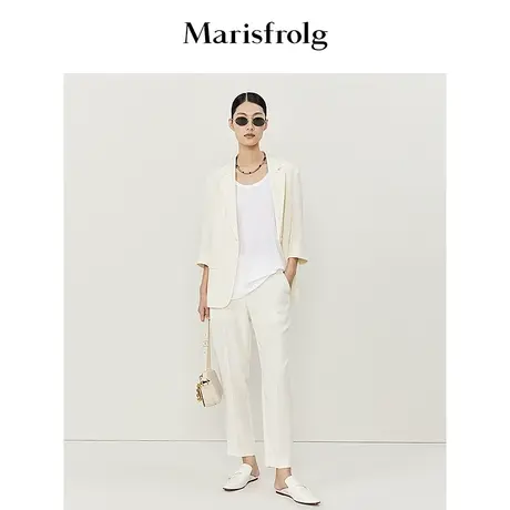 【意大利进口面料】玛丝菲尔夏米白色萝卜九分休闲裤商品大图