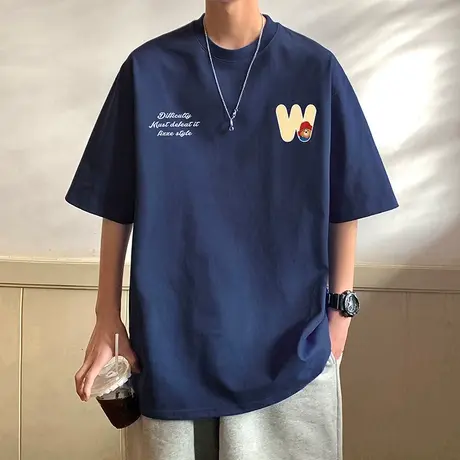 纯棉美式短袖t恤男夏季2024新款潮牌半袖ins港风宽松男生体恤上衣商品大图