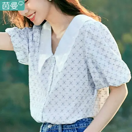 茵曼官方旗舰店衬衣2024夏季女新款泡泡袖衬衫高级感漂亮别致小衫商品大图