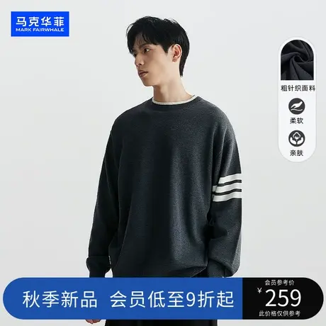 马克华菲秋冬新品个性条纹拼色针织衫韩版套头长袖毛衫休闲打底衫图片