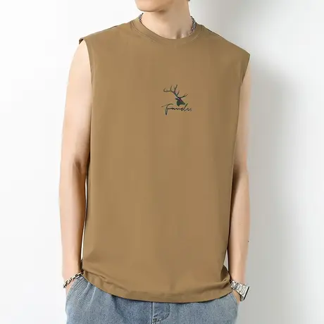 重磅纯棉背心男夏季宽松运动坎肩液氨长绒棉宽肩无袖t恤健身跨栏商品大图