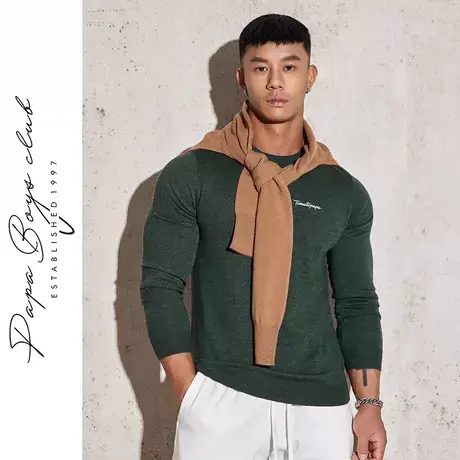 TOMATOPAPA原创秋季美式毛衣男休闲圆领羊毛衣男士修身百搭针织衫商品大图