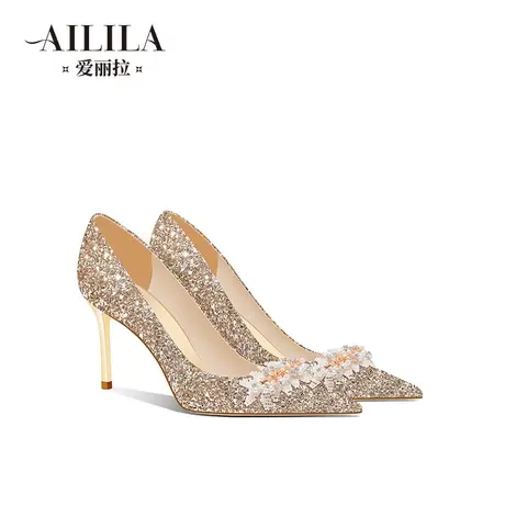 爱丽拉法式婚鞋女2023新款矮子乐秀禾服主婚纱两穿新娘水晶高跟鞋商品大图