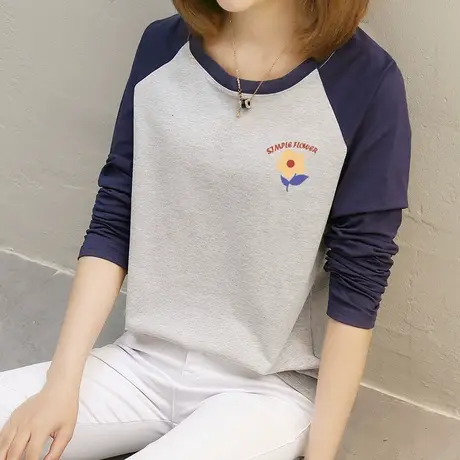 纯棉上衣百搭宽松长袖t恤女2022春秋新款百搭小熊猫印花体恤学生图片