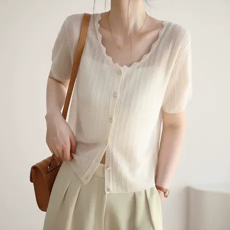 2023新款针织短袖女夏季开衫外搭薄款温柔慵懒风外套女上衣图片