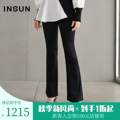 恩裳商场同款春季气质修身显瘦黑色休闲裤喇叭裤长裤女图片