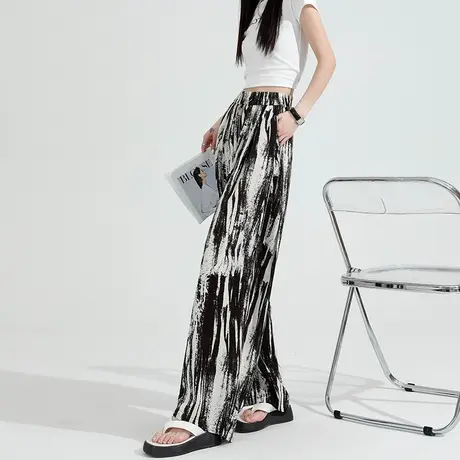 扎染冰丝阔腿裤女夏季薄款高腰垂感直筒宽松显瘦小众休闲拖地裤潮商品大图