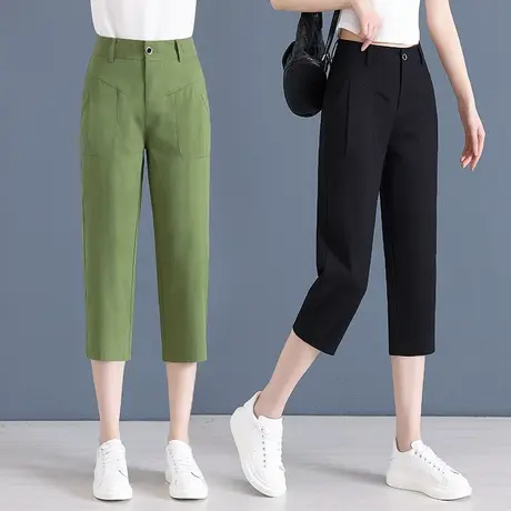 纯棉哈伦裤女2023新款夏季显瘦直筒休闲裤薄款七分高腰萝卜裤子图片