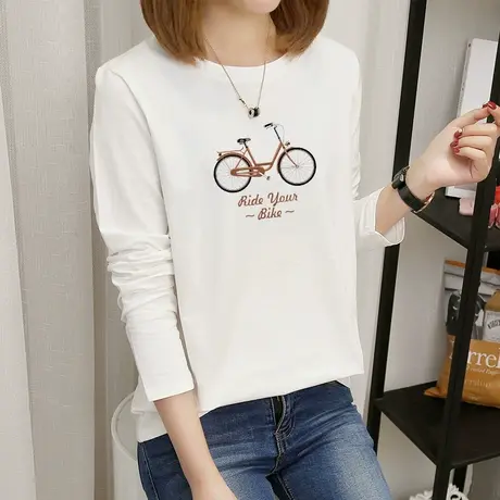 纯棉长袖t恤女春夏装薄款内搭2022年早春新款打底衫宽松白色上衣图片