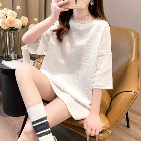 设计感小众短袖t恤女夏季韩版宽松大码中长款百搭休闲半袖上衣服图片