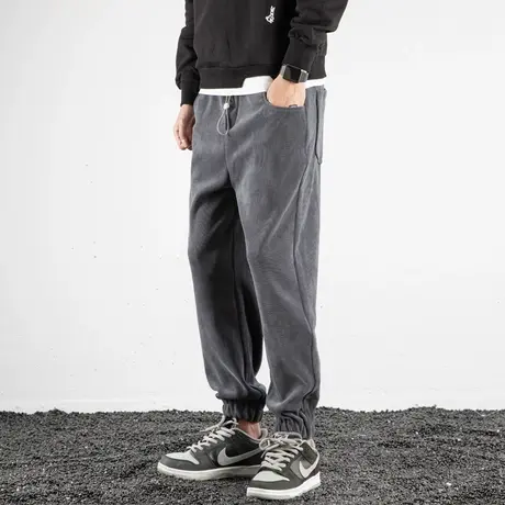 奕飏秋冬季男士灯芯绒休闲裤宽松束脚裤纯色长裤美式裤子韩版简约商品大图