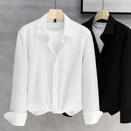 2023高端肌理垂感时尚休闲长袖衬衫男春秋季个性翻领男士衬衣潮流商品大图