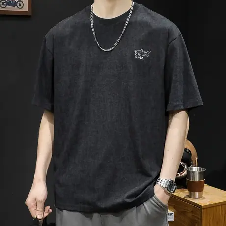 云染黑色短袖t恤男士半袖夏季2023新款宽松大码潮牌男款体恤男装商品大图