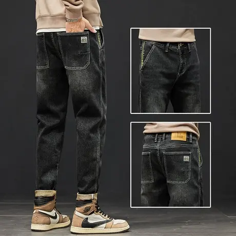 秋冬款高端潮牌复古牛仔长裤男士宽松直筒冬季2023新款休闲男裤子商品大图