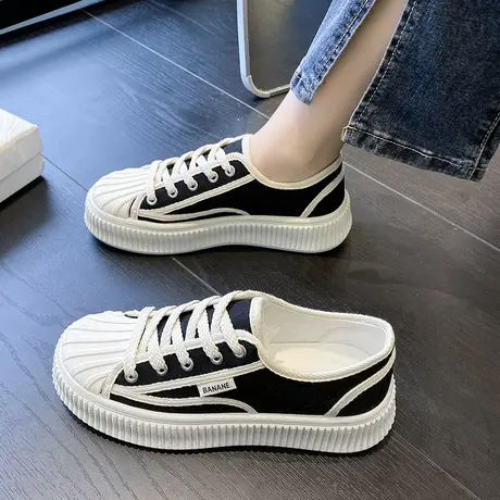 春季港风厚底帆布鞋女2023年新款高级感超火饼干鞋配裙子休闲板鞋图片