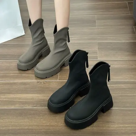 法式复古靴子女2023新款洋气韩系高级感小短靴高跟超火短靴小踝靴商品大图